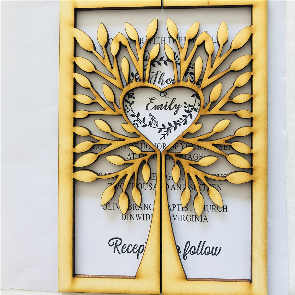 Invitations de mariage personnalisées en bois | Invitations de mariage et de fiançailles personnalisées faites à la main, cartes d'invitation gravées d'arbre de mariage