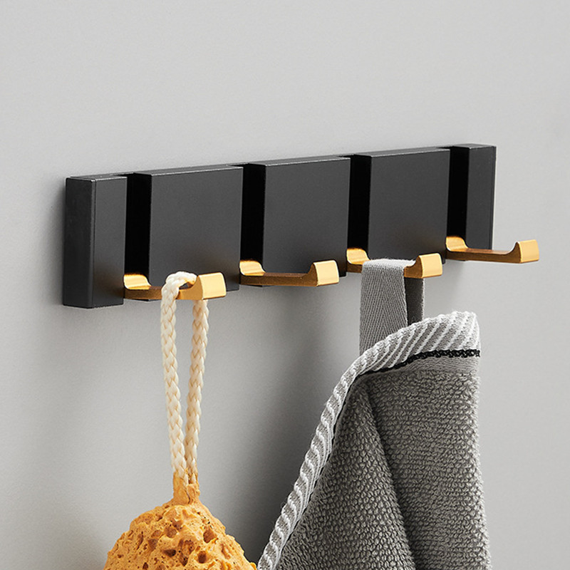 Zwart Gouden Robe Haken Vouwen Handdoek Hanger Installatie Muur Haken Coat Kleding Houder Voor Badkamer Keuken Slaapkamer Hal: Black