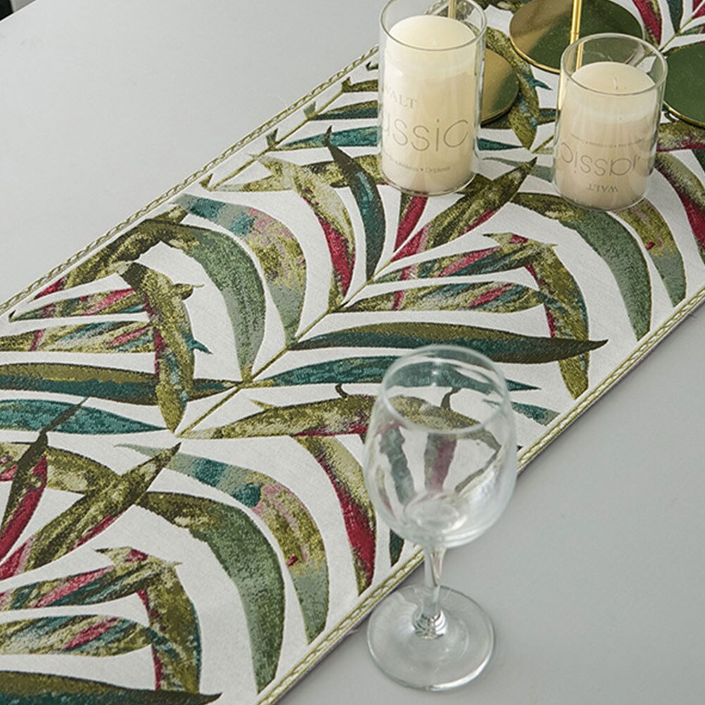 Luxury Table Runner Green Leaves Runner With Tassel For Home Hotel Nordic Geometric Table Decor Runner Place Mat