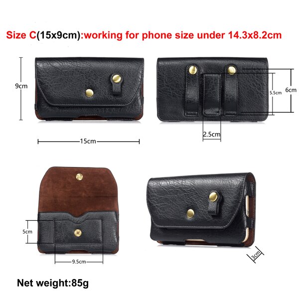 Waist Belt Clip Holster Phone Case Bags For Nokia 9 PureView 8 2.1 3.1 4.1 5.1 6.1 7.1 4.2 3.2 8.1 Plus 8 Sirocco Lumia 950 XL: C Black 15x9cm