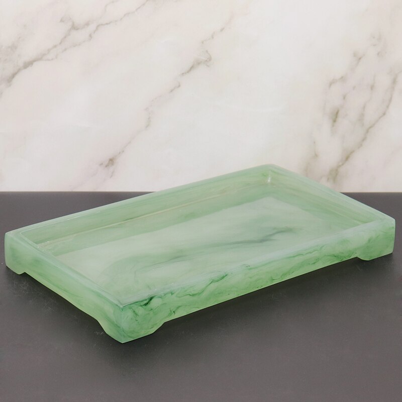 Ensemble d'accessoires de salle de bain vert Texture émeraude, fournitures de bain Imitation Jade, distributeur de savon Portable, tasse de bouche, outils de bain en résine: Tray middle