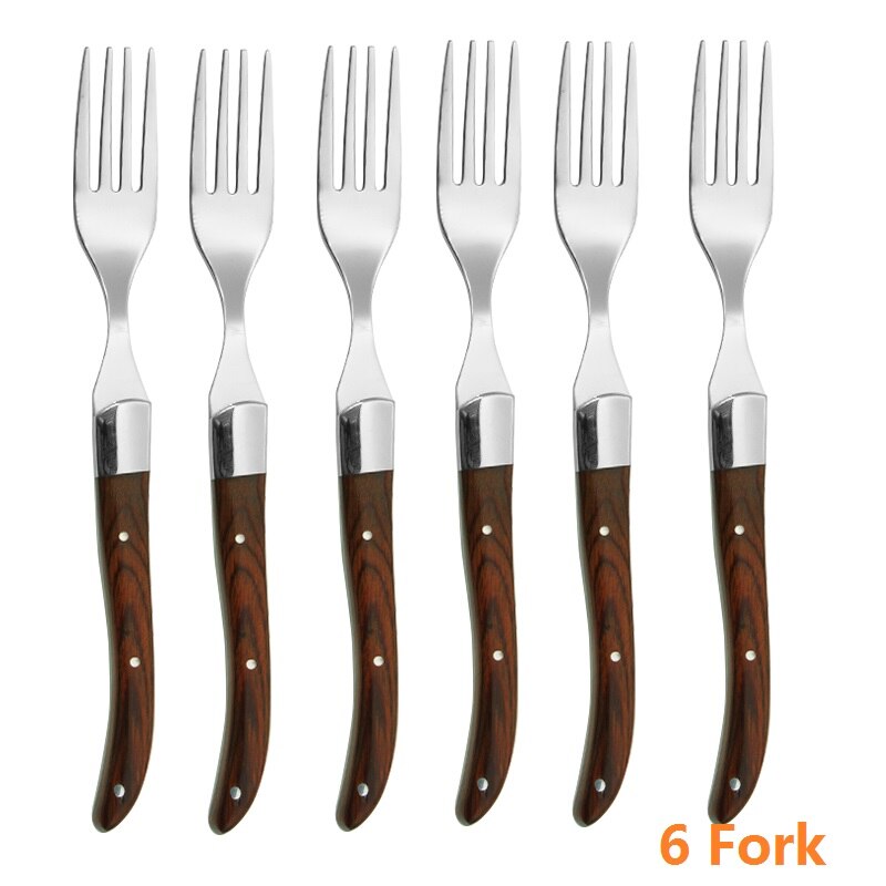 Steak Messen Diner Vorken Rode Houten Handvat Tafel Messen Japan Houten Servies Set Christmas Party Bestek Restaurant Bar 6 Stuks: 6 Fork