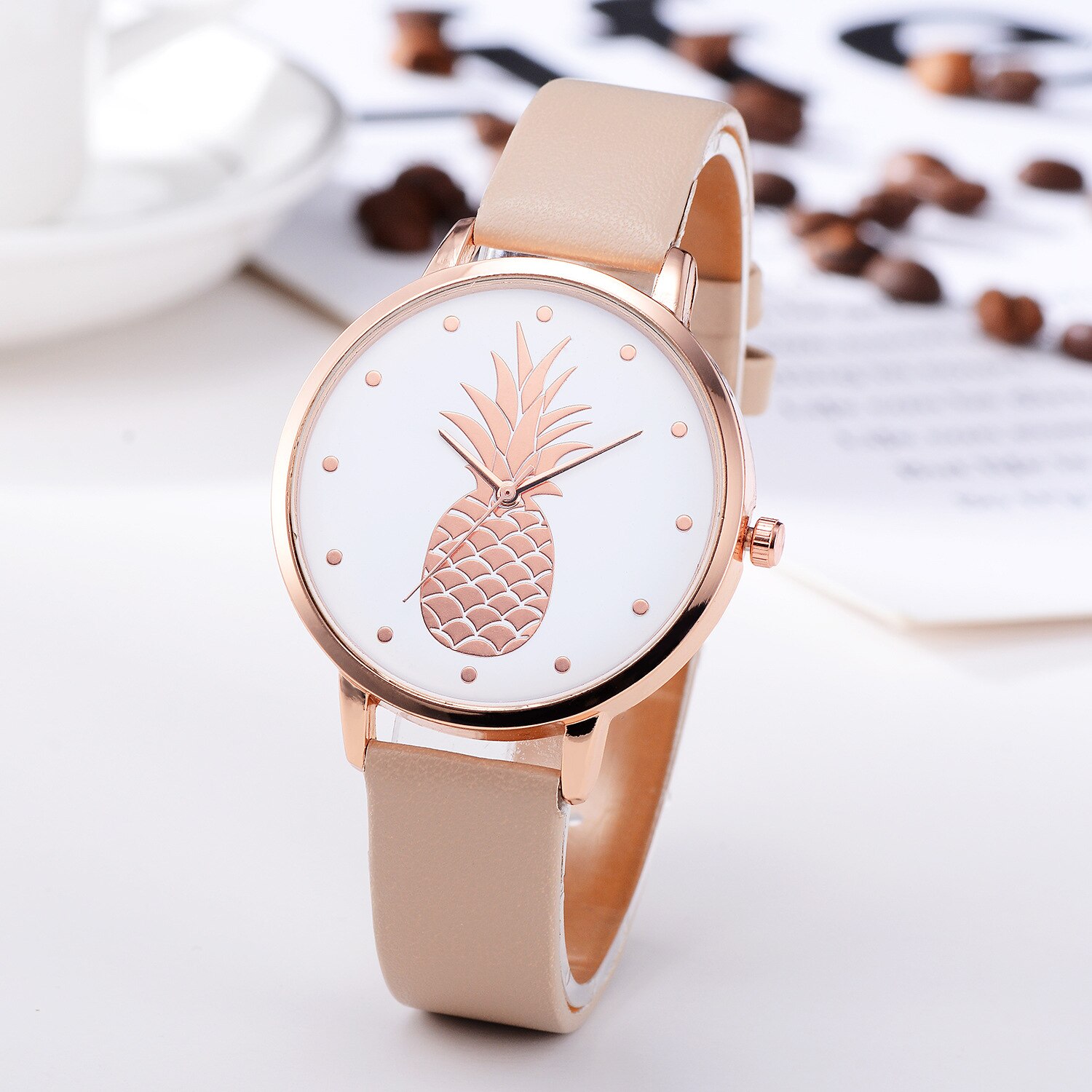 Montre à quartz analogique pour fille, bracelet en PU, motif ananas, à la , couleur, d&#39;anniversaire,: 5