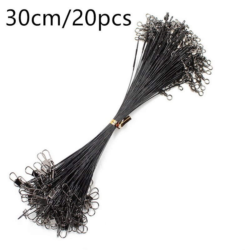 20pcs anti mordida fio de aço linha de pesca líder com giro acessório pesca chumbo núcleo trela fio de pesca 15cm 20cm 30cm: black-30cm 20pcs