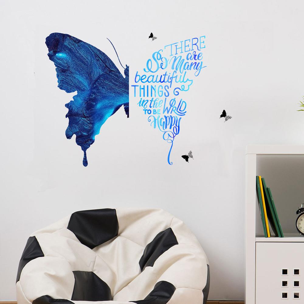 Blue Butterfly Wall Stickers Bedroom Living Room Sofa Background Decoration Wallpaper Art Word Decals For Home Stickers