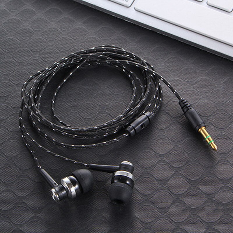 1PCS Wired Earphone Stereo In-Ear 3.5mm Nylon Weave Cable Earphone Headset with Mic for Laptop Smartphone
