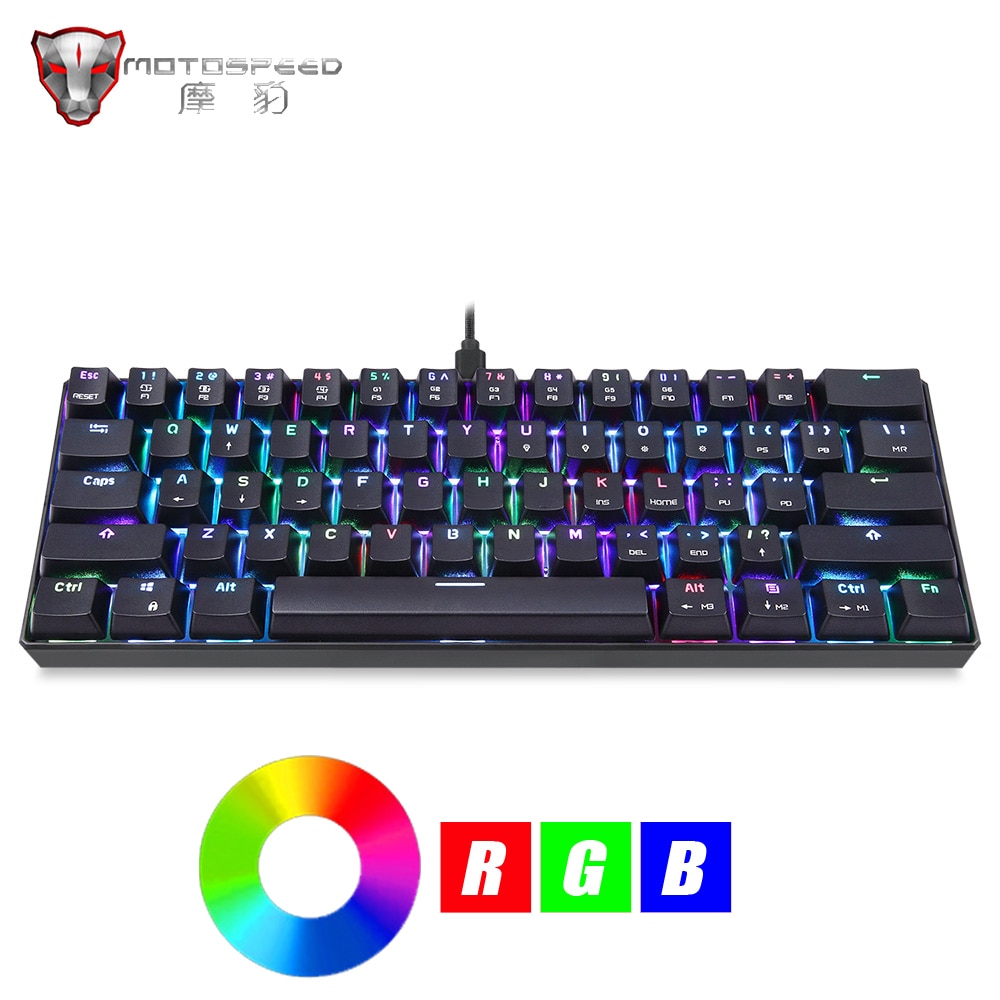 Motospeed CK61 Gaming Mechanical Keyboard 61 Keys USB Wired RGB LED Backlight Portable Blue Switches keyboard for Computer Gamer