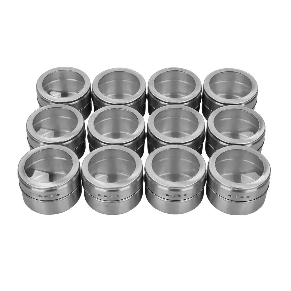 8 Pcs /12 Pcs Magnetic Spice Jar Set Stainless Steel Spice Tins Spice Storage Container Pepper Seasoning Sprays Tools: Light Green