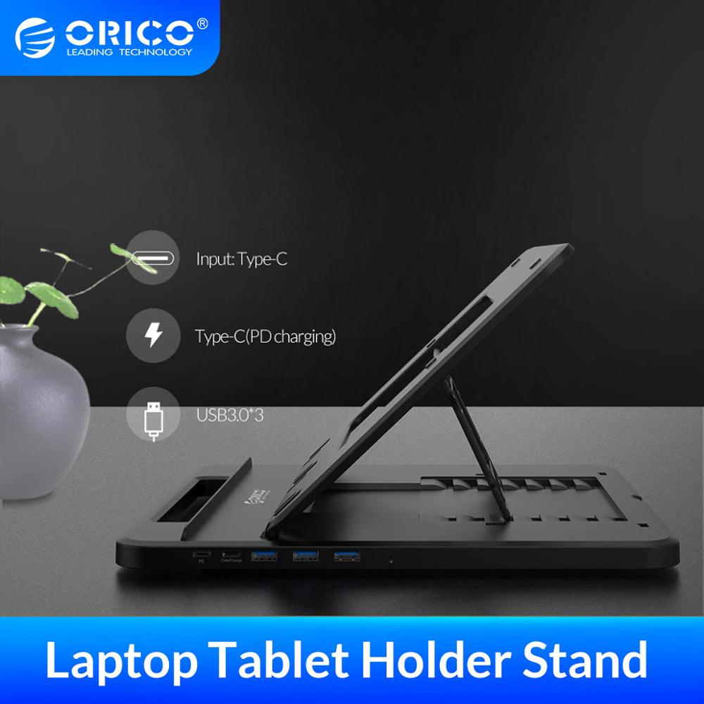 Orico Tablet Laptop Houder Stand Hoogte Verstelbare 3 Poorten USB3.0 Docking Station Met Houder Pd Opladen Voor Pc Notebook