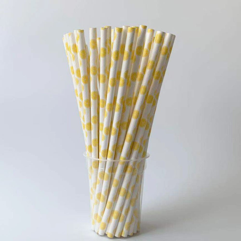 Extra Wide Eco Friendly Reusable Straw Sturdy Bend Paper Straw Smoothies Drinking Straws Set Bar Party Accessories: Lemon