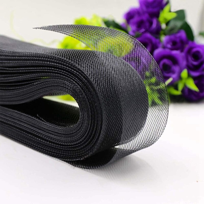 50mm 50 yards flad stiv, almindelig mesh fletning til syning af tilbehør: Sort