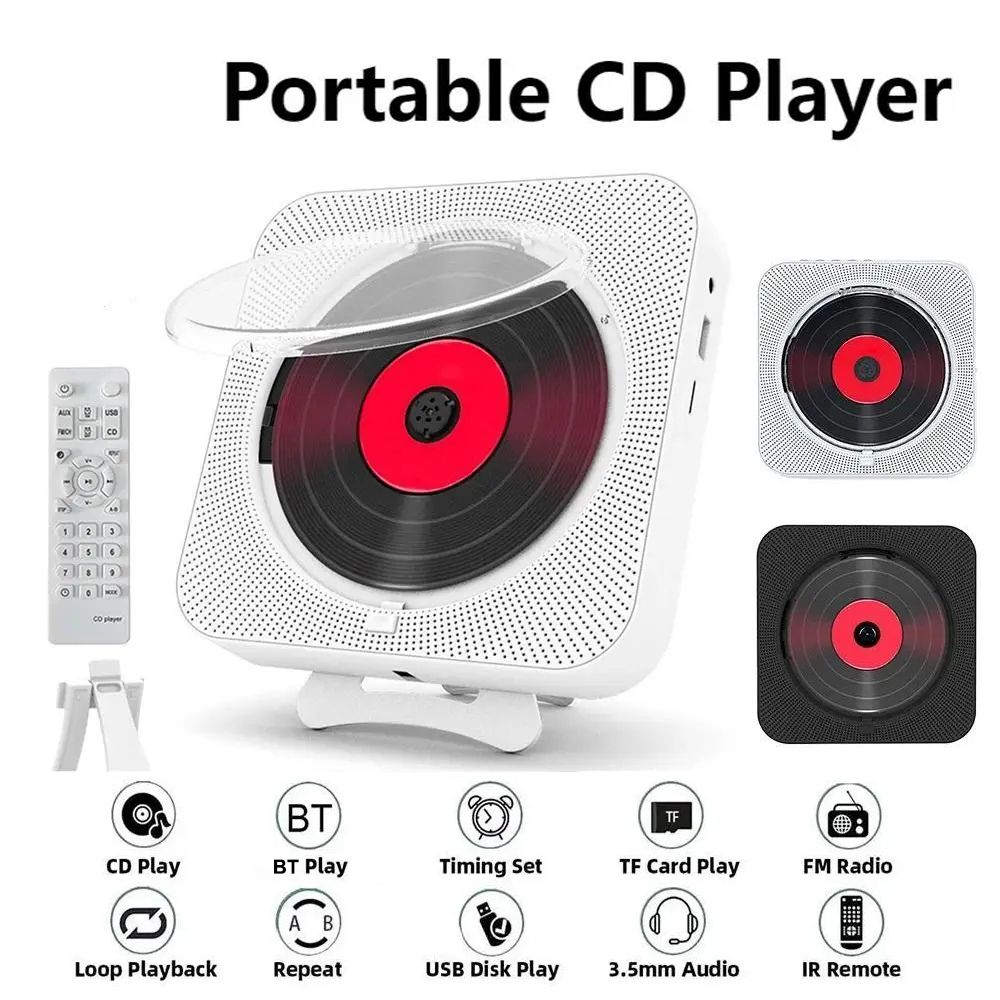 Lettore CD portatile Bluetooth Altoparlante LED Schermo a parete Lettore musicale FM Radio 3.5mm stereo CD con telecomando