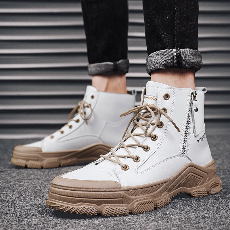 Bottes Martin imperméables et antidérapantes pour homme, chaussures de couleur unie, à lacets, nouvelle , hiver