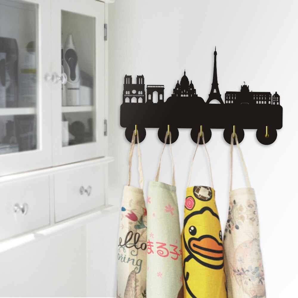 Paris Skyline Decorative Wall Hooks Beautiful Wall Art Decor Clothes Hanger Wood Coat Hook