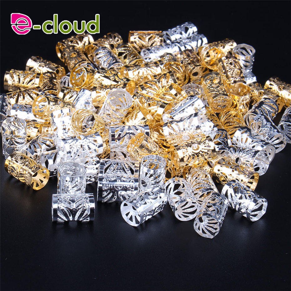 100pcs/Lot Hair Rings Dreadlock Beads Gold Silver Color Hair Bead for Dreadlocks Hair Rings Braiding Hole Micro Ring