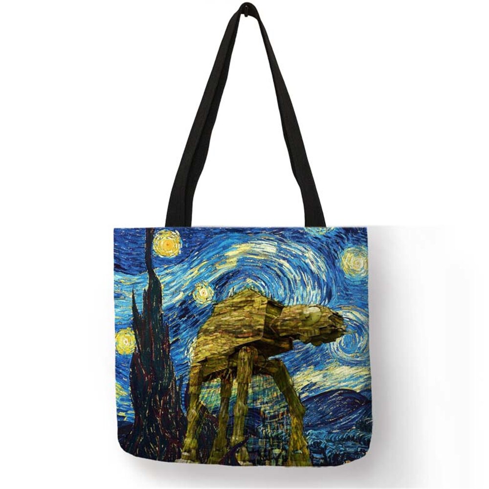 Borsa moda notte stellata pittura Van Gogh Tote borse donna riutilizzabile Shopping convenienza borse da viaggio pieghevoli da spiaggia: 001