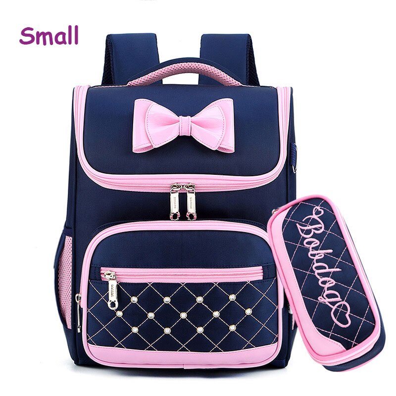 6-10 jahre Mädchen Schule Taschen Bogen Prinzessin Rucksäcke Kinder Schule Taschen Kinder Mädchen Schulranzen Knapsack mochila infantil menina: small  navy