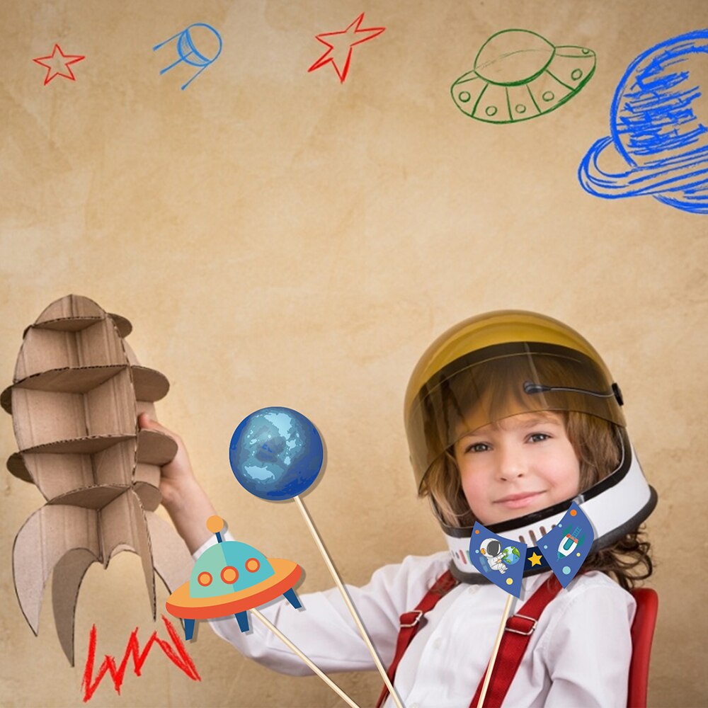 Universe Outer Space Astronaut Rocket Galaxy Theme Paper Photobooth Props Boy Planet Baby Shower Birthday Party Decorations