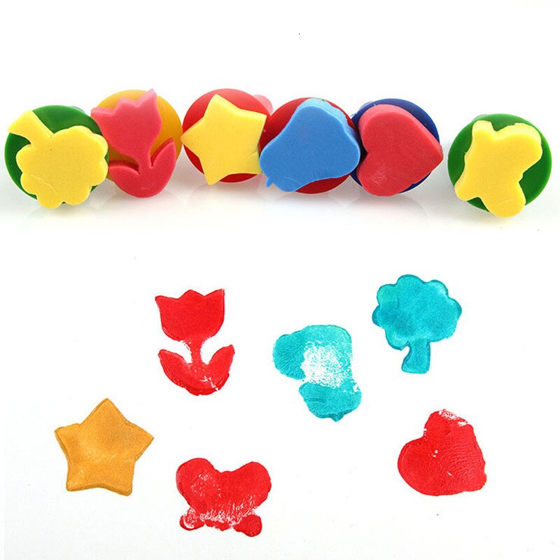 6PCS DIY Painting Tool Children's Toy Color Brush Seal Mini Sponge Opp Bag Packaging Colorful Sponge Wooden Handle Baby Handmade: Mixing 01