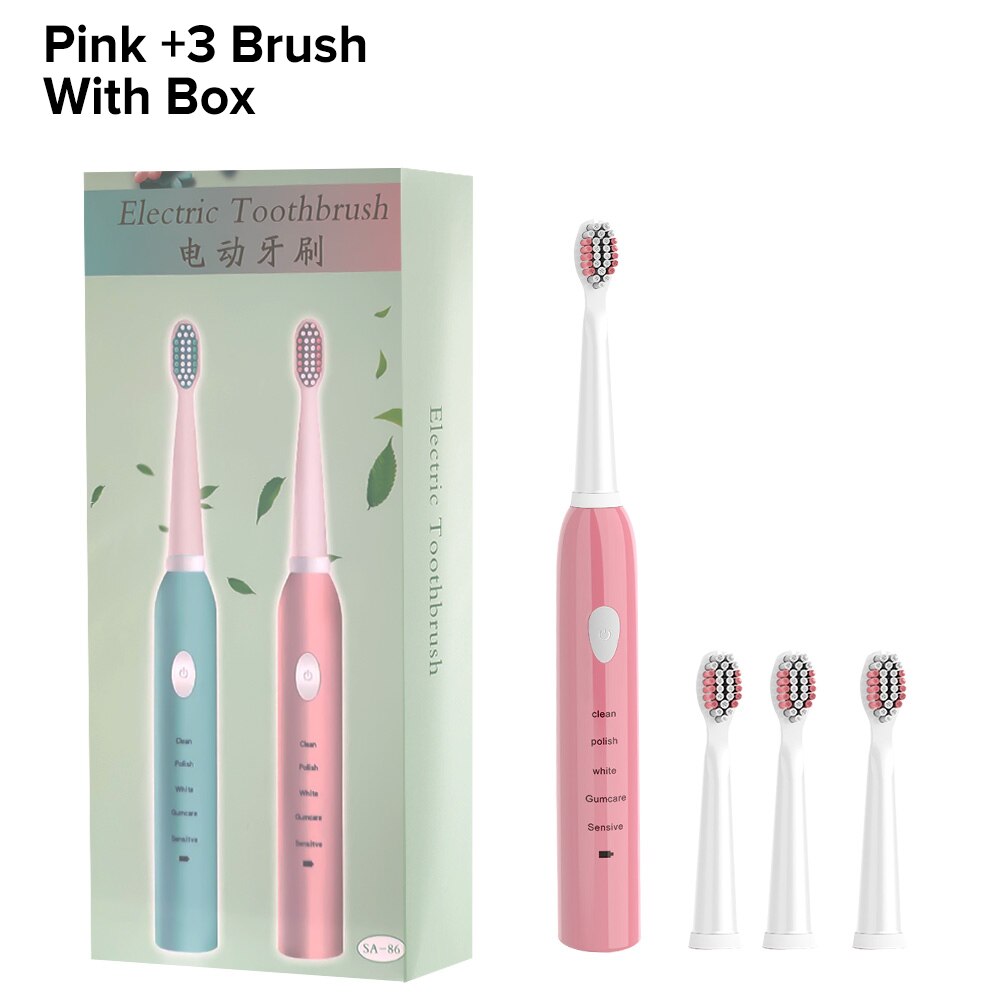Sonic Electric Toothbrush USB Rechargeable Tooth Brush Electric Five Modes IPX7 Waterproof Adult Sonic Brush Teeth Automatic: Pink Add 3 Brush