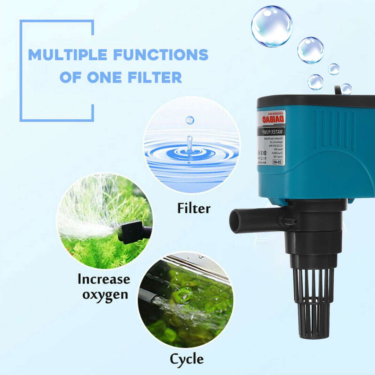3 In 1 Aquarium Filter Air Pump Aquarium Water Pump Fish Tank Circulating Water Spray Submersible Purifier Filter System