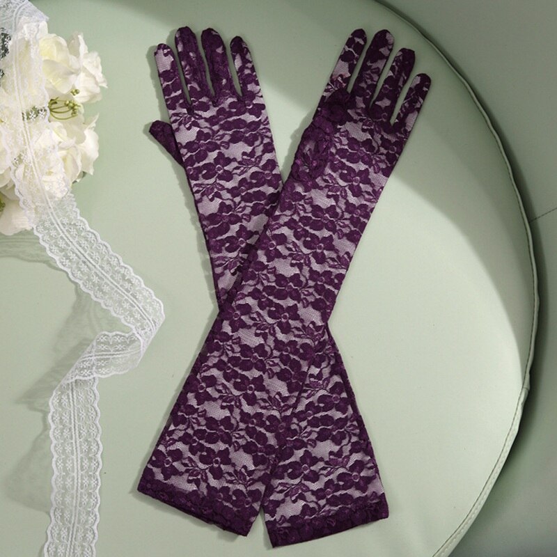 Gants transparents en dentelle de 50cm pour femmes, longs, noirs, rouges, blancs, roses, violets, printemps, mariée, gants Sexy, mitaines: Purple