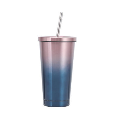 Vacuum Insulated Mug Stainless Steel Thermos Cup Car Coffee Milk Tea Drinking Cup With Straw: PURPLE