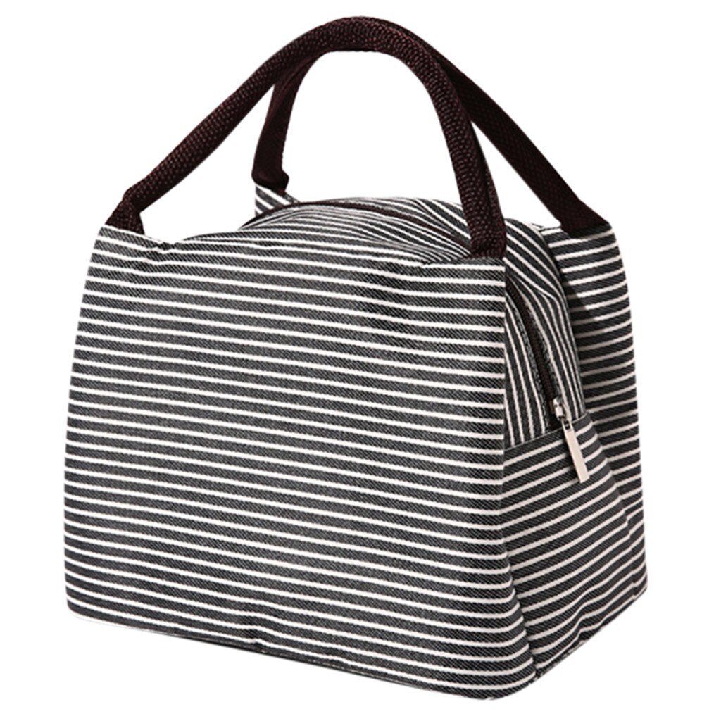 Lunchbox Draagbare Geïsoleerde Canvas Lunch Tas Thermische Voedsel Functionele Patroon Koeler Picknick Lunch Tassen Voor Vrouwen # l20: Black