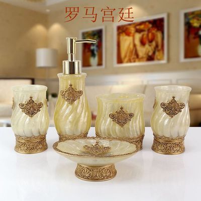 Wedding Decoration Bathroom Accessories Resin Five Pieces Set Luxurious Holder Bath Gel Bottle Soap Box Toothbrush Holder Mouth: E