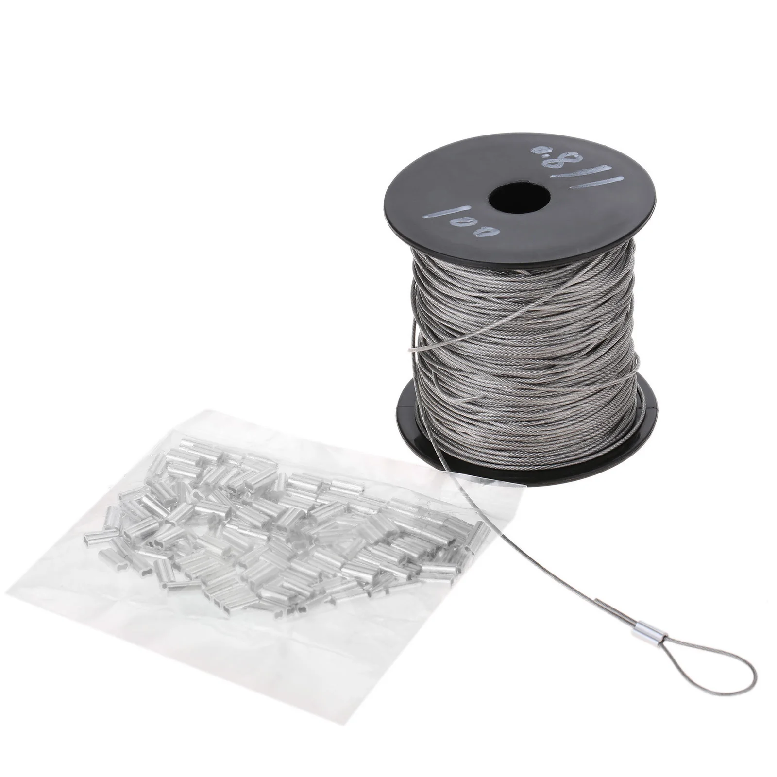 Rostfri Stålwire 100m - 1mm Diameter 7x7 Belagd Kabel - Kit med 150 Krympsprint