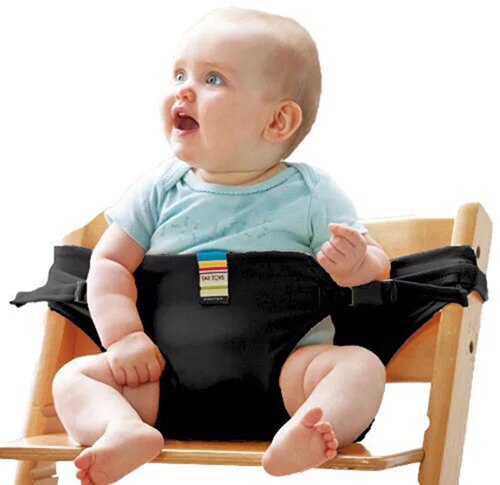 Baby spisestol sikkerhedssele bærbar sæde sele wrap fodring stol baby booster spisestol sikkerhedssele: Sort