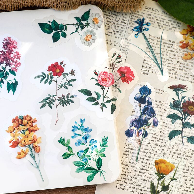JIANWU – Autocollants washi, séries plantes et fleurs, 40 pièces, étiquette de scrapbook, décoration pour journal intime, fourniture de papeterie