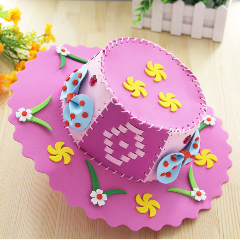 DIY EVA Foam Paper Weaving Hat Flower Star Pattern Kindergarten Art Kids Craft Toys For Children Party Decoration: Pink