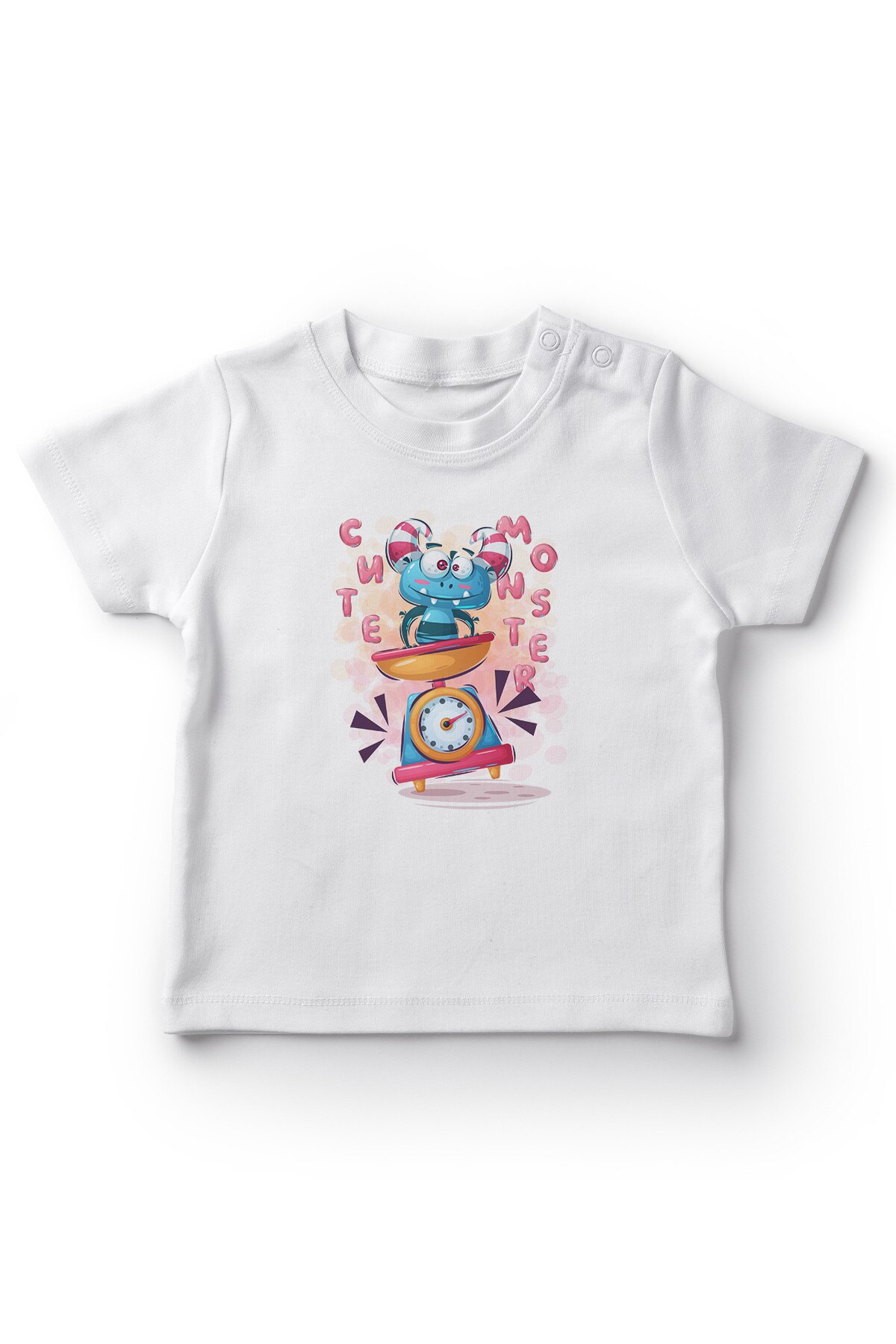 Angemiel Baby Clock Üzerideki Sweet Monster Baby Boy T-Shirt White