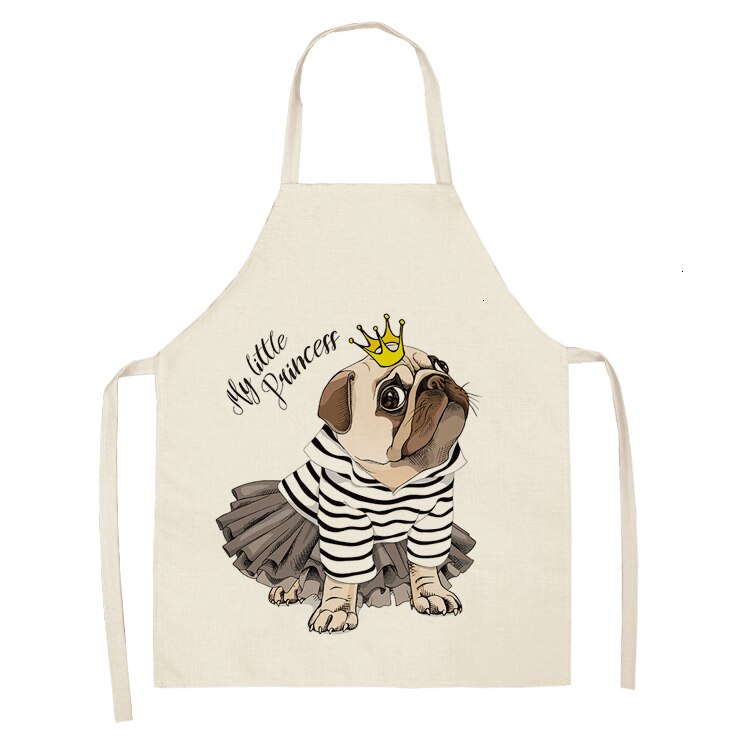 Nette Hund Mops Gedruckt Baumwolle Leinen Ärmel Schürze Küche Schürzen Frauen Hause Kochen Backen Taille Lätzchen Schürze 53*65cm WQL0152: WQL0152-10