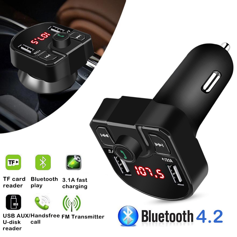 Fm Transmitter Car Charger Handsfree Bluetooth Car Kit Draadloze Lcd MP3 Speler Dual Usb Lader Sigarettenaansteker Adapter Tf