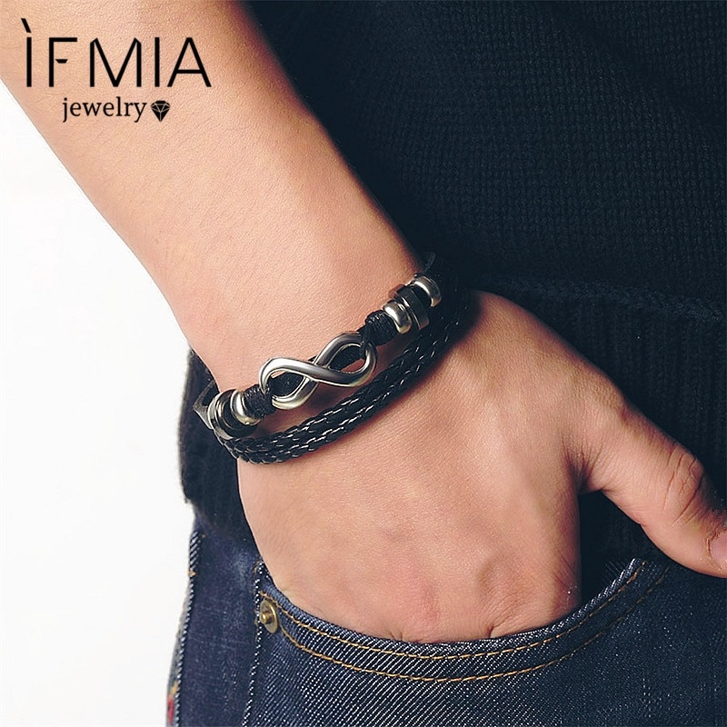 IFMIA Multilayer Men PU Leather Bracelets Set Vintage Hope Infinity Braided Bracelets Bangles Male women's Jewelry