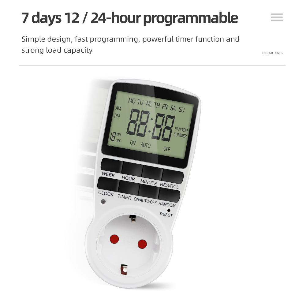 Digitaler Zeitschaltuhr, elektronisch, 12/24 Stunden, 7 Tage, programmierbare Zeitsteckdose, Küchengerät, Zeitsteuerung, EU, US, FR-Steckdose