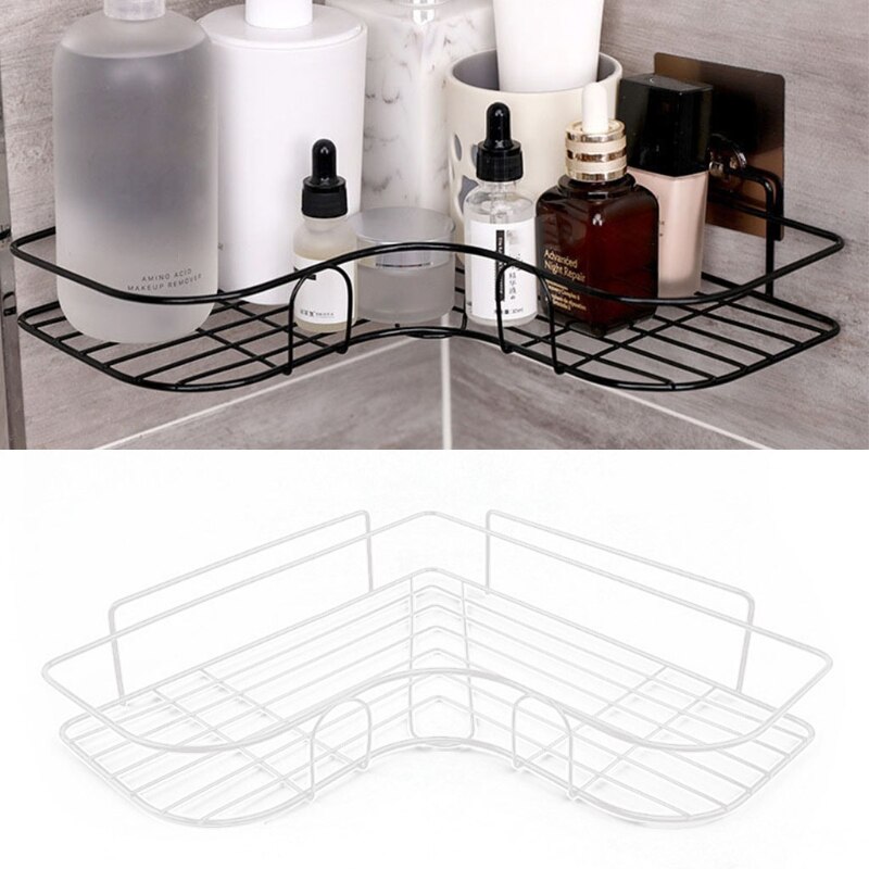 Self Adhesive Bathroom Shower Shelf Metal Wall Mounted Storage Organizer Rack Triangle Basket No Drilling: W