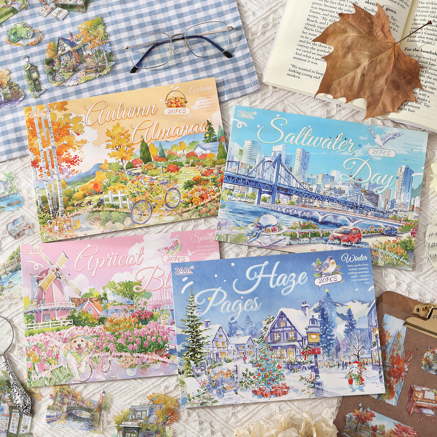 20 stuks lente, zomer, herfst, winter Landschap stansen sticker boek DIY handgemaakte plakboek esthetische briefpapier ﻿