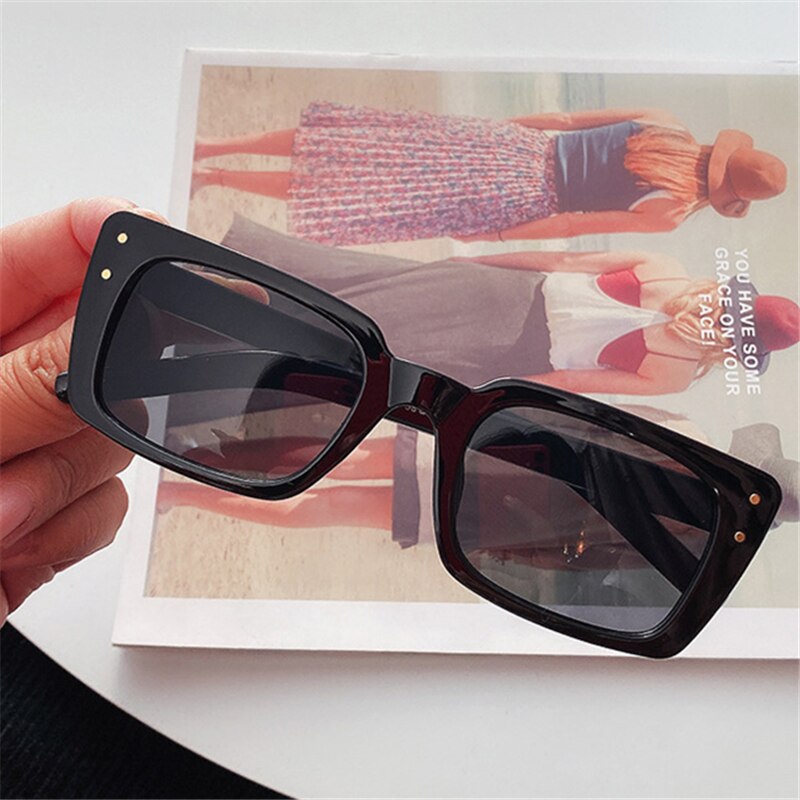 KUJUNY Ladies Narrow Frames Sun Glasses Retro Small Rectangle Sunglasses Women Cat Eye Eyewears Vintage Square Eyeglasses: Black