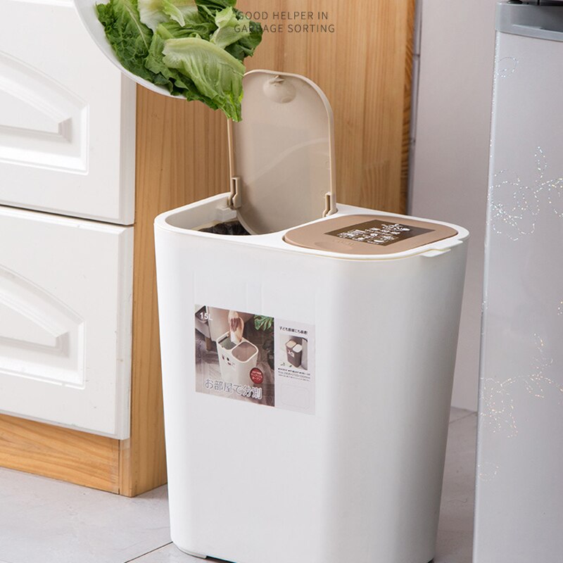 Cubo de basura de doble cubierta, clasificación, contenedor de separación húmedo y seco para cestas de basura de cocina TN99