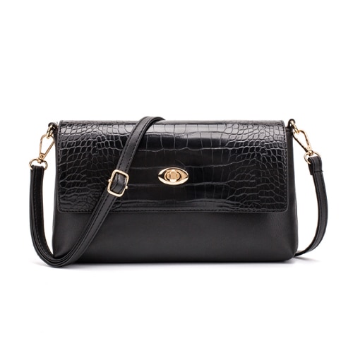 Reprcla dames schoudertas handtas leren dames crossbody messenger bags dames portemonnee dames flap bolsa: Zwart