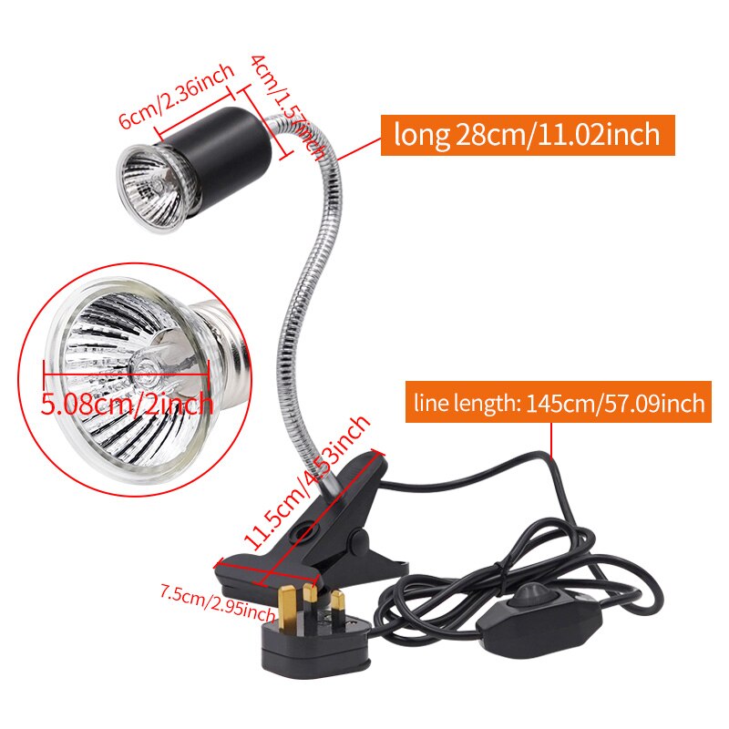 Uva/uvb E27 Pet Reptile Aquarium Heat Lamp Clip-On Bulb Adjustab Holder Tortoises Basking Uv Heating Lamp Kit for Lizard Turtle