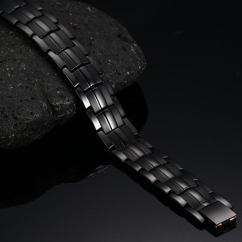 Elegante Mens Black Armbanden Titanium Staal Therapie 2 Rij 4 In 1 Spar Negatieve Ion Germanium Armband Mannen Sieraden