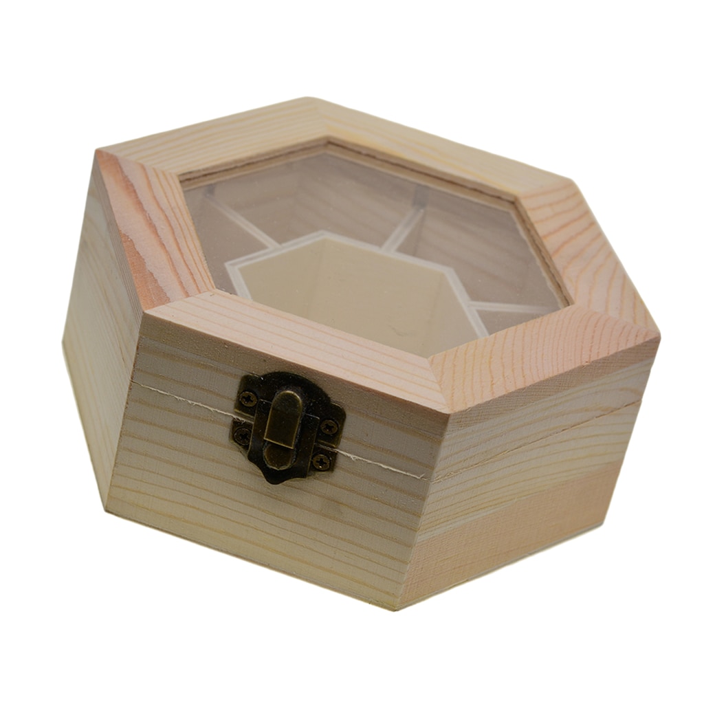Natural Plain Wooden Jewellery Storage Box Case With Glass Lid And Lock