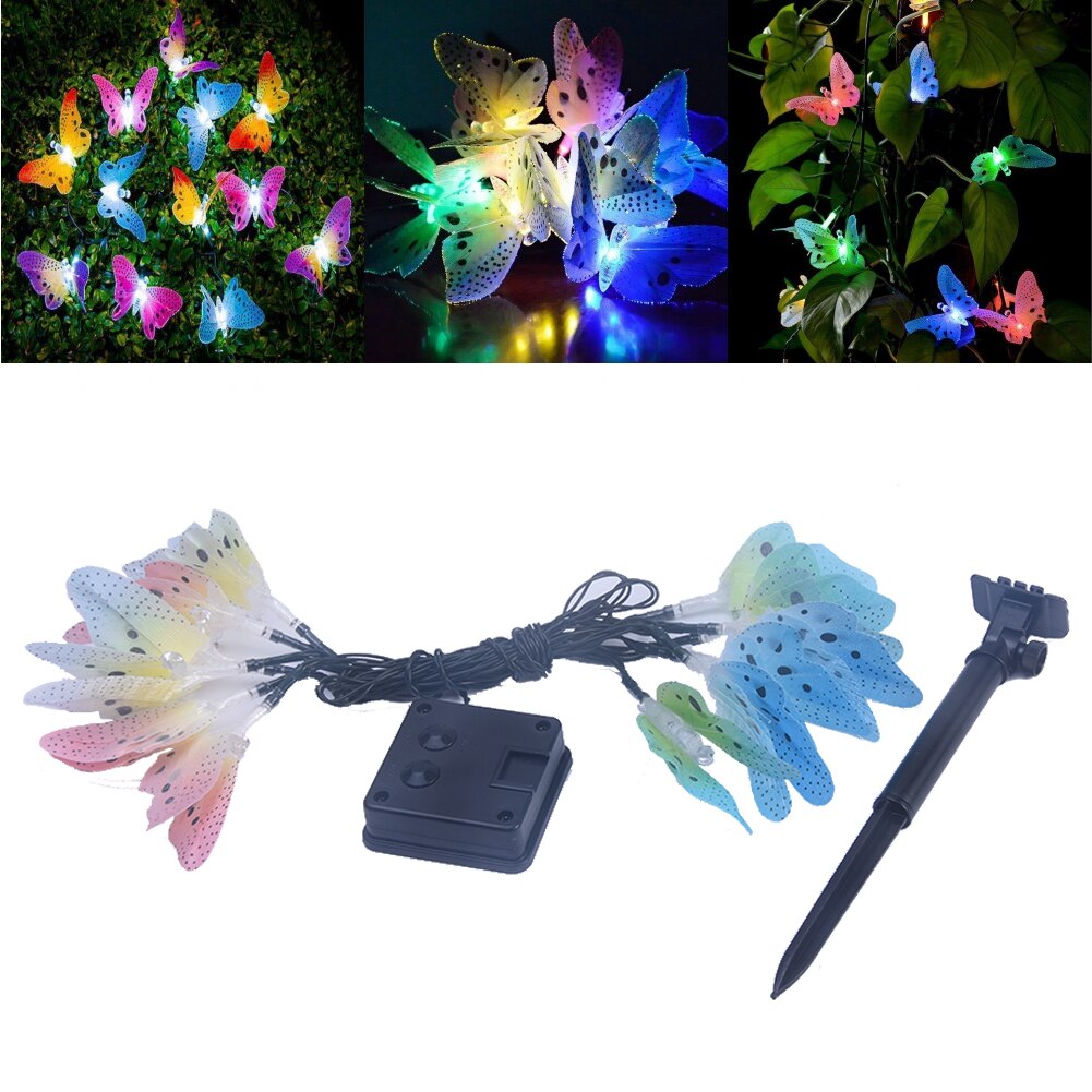 Weerbestendig 12 Led-lampen Zonne-energie Butterfly Glasvezel Fairy String Outdoor Tuinverlichting Tuin Decoratie