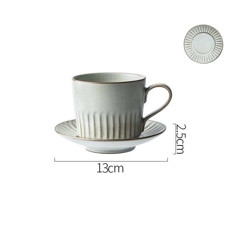 CHANSHOVA 225 to 350ml retro craft threaded ceramic coffee cup and saucer set porcelain threaded milk tea cup set H323: 8