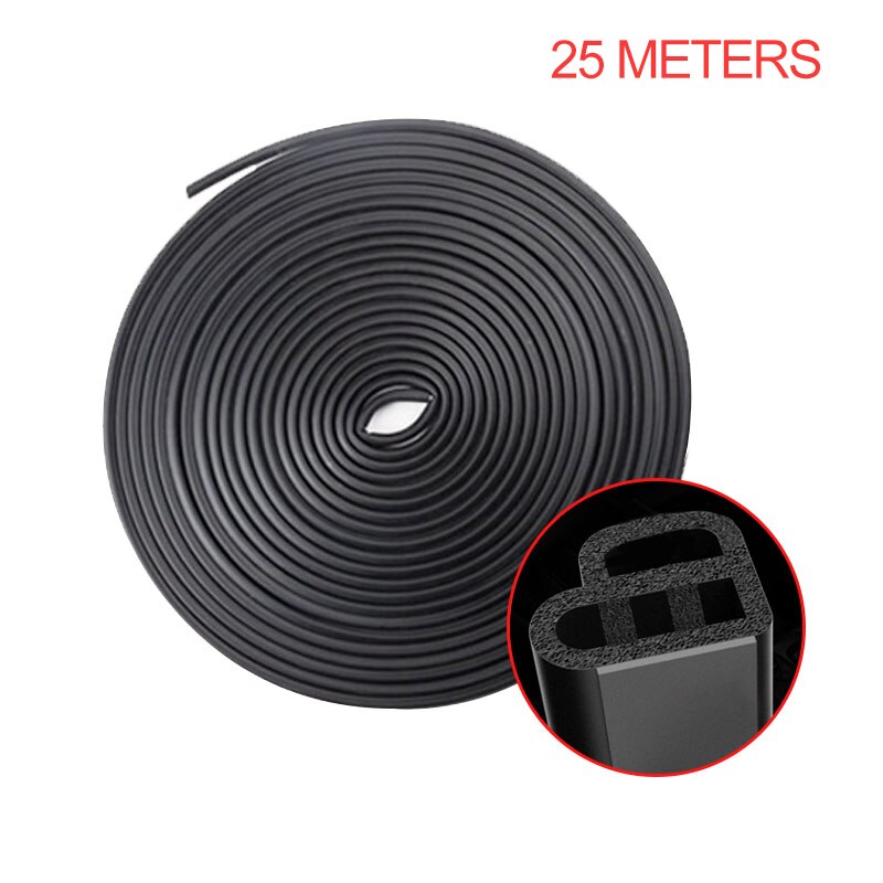 Car Door Seal Strip Rubber Double Layer Sealing Sticker Soundproof Dustproof Weather Stripping Universal for Car Door Body Trunk: 25 meters