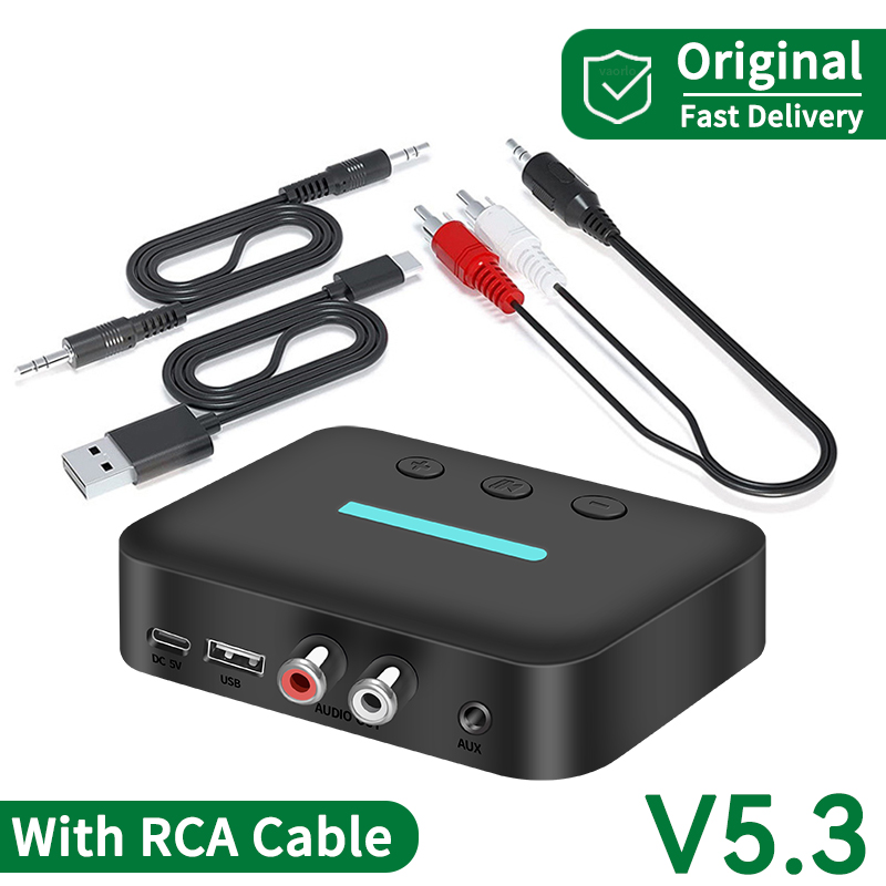 VAORLO USB Bluetooth 5.3 Audio-ontvanger Adapter Draadloze stereomuziek 3,5 mm AUX R/L RCA Ondersteuning U-schijf afspelen voor desktopluidsprekerversterker: Default Title